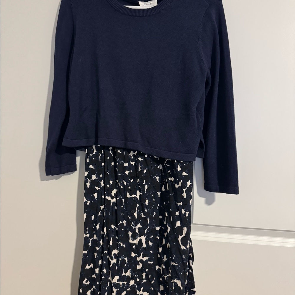 Seraphine Navy Blue 2 in 1 Maternity & Nursing Dress - Picture 3 of 7